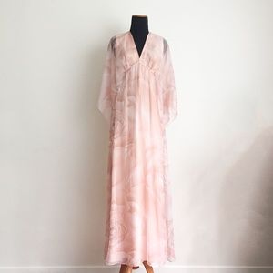 VINTAGE 70's Peach Floral Flowy Sheer Maxi Dress